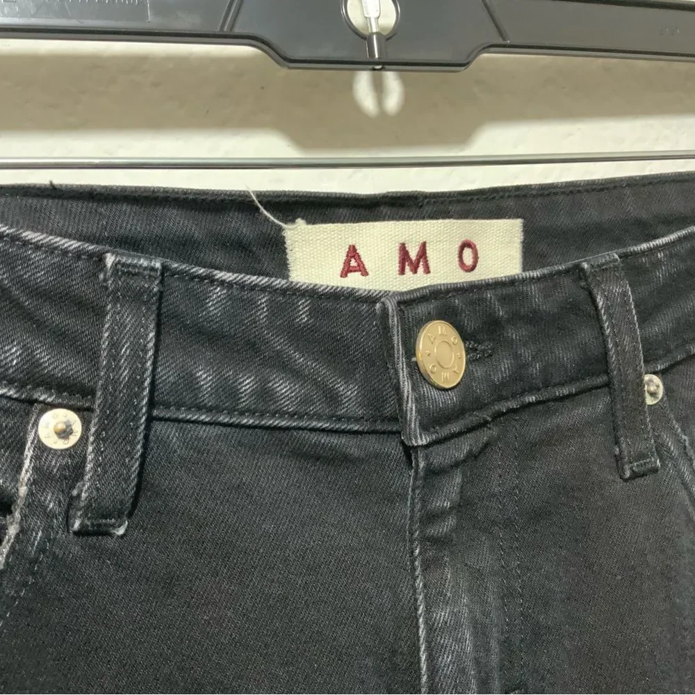 AMO Tie Ankle Slim Skinny Jeans Size 27” Black Magic Mid-Rise